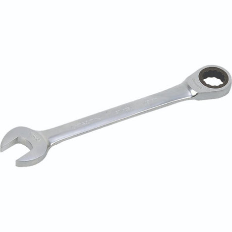 Tactix 12mm ratchet spanner in chrome vanadium steel with satin finish, featuring a 72-tooth mechanism for tight spaces.