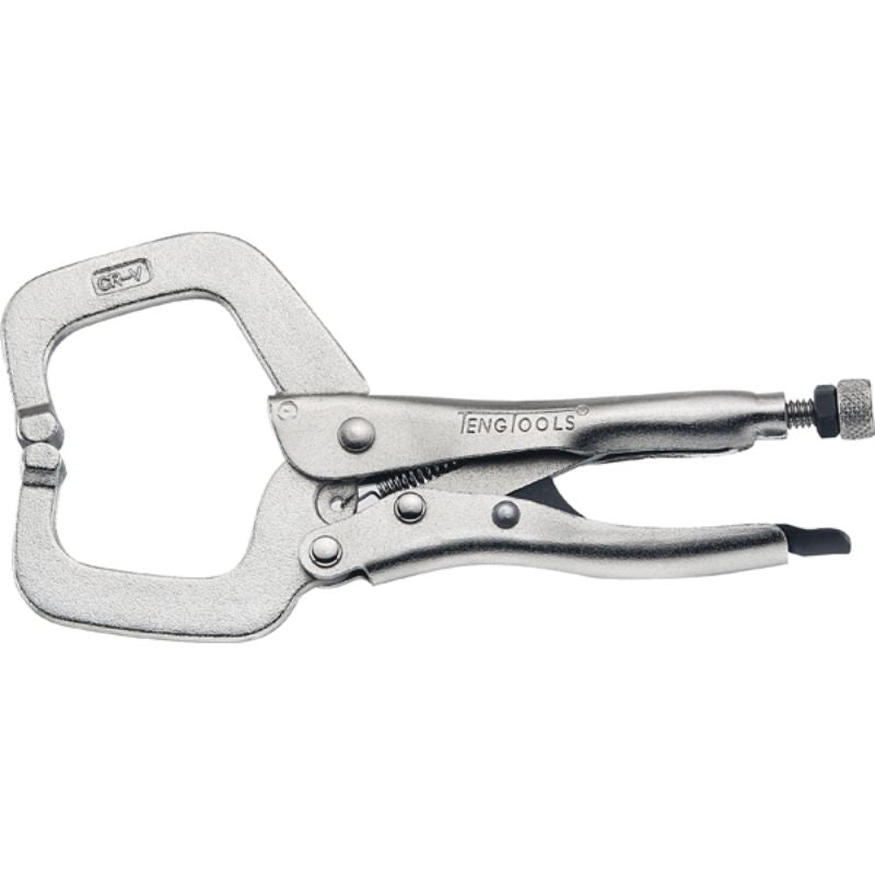 Teng 11in C-Clamp Locking Plier with C-shaped jaws, self-locking mechanism, nickel-plated finish, 285mm length.