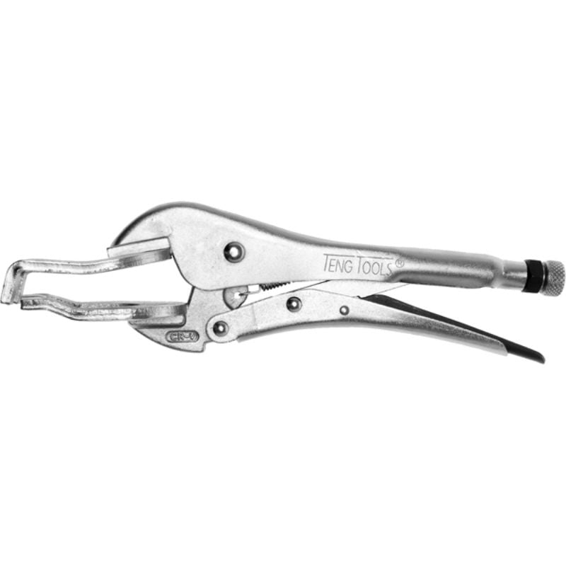 Teng 11in Welding Power Grip Plier with nickel plating, self-locking lever, and chrome vanadium steel for durability and safety.