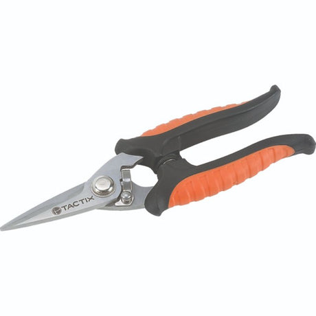 High-quality Tactix 180mm stainless steel scissors with ergonomic non-slip handle, perfect for precise cutting tasks.