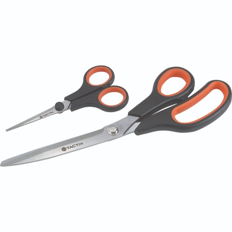 Tactix 2pc scissor set with 140mm and 275mm stainless steel scissors, ideal for precise and versatile cutting tasks.