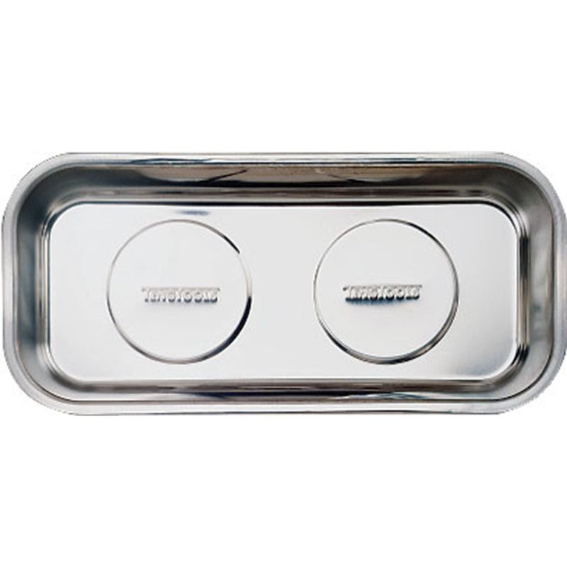 Stainless steel magnetic tray 320mm for organizing screws and nuts, features strong embedded magnets for secure storage.