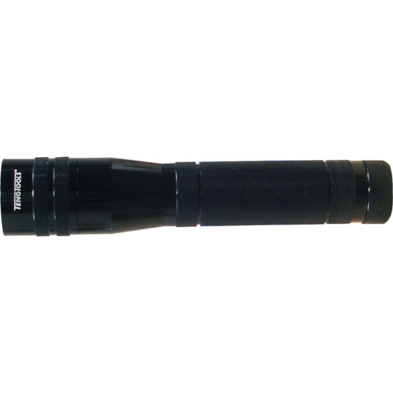 Compact Teng LED Torch (194mm, 3W) emits 130 lumens, perfect for camping, hiking, and emergencies; battery operated.