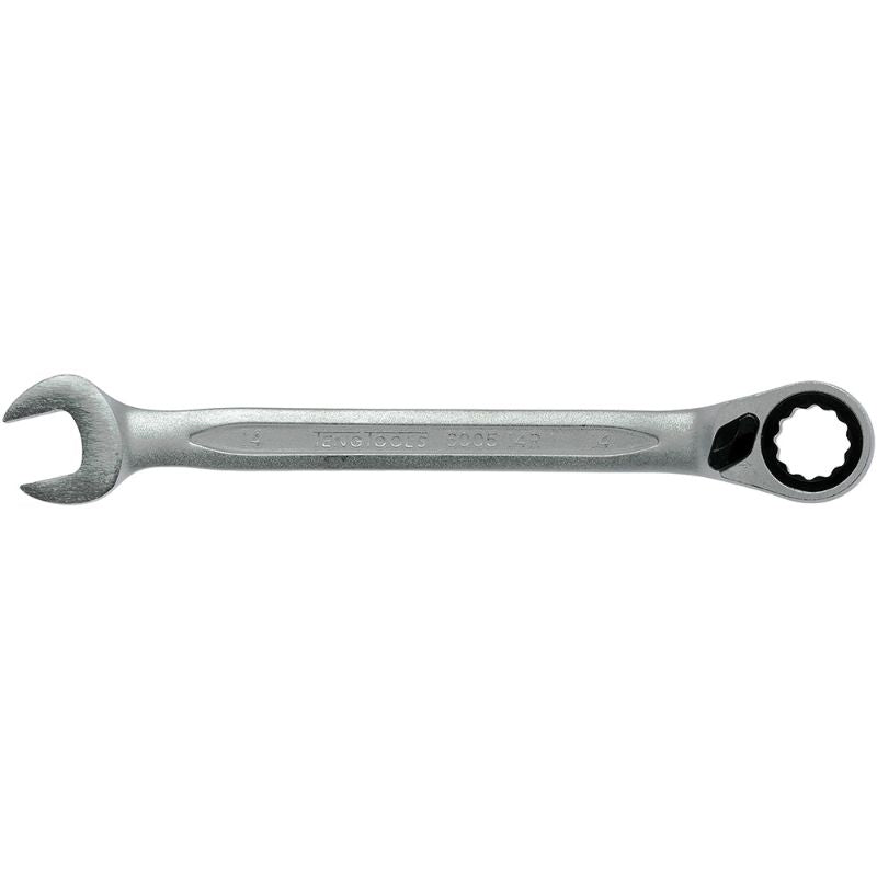Teng Reversible Ratchet Combination Spanner 14mm featuring 72 teeth, polished heads, and a 15-degree offset for precision use.