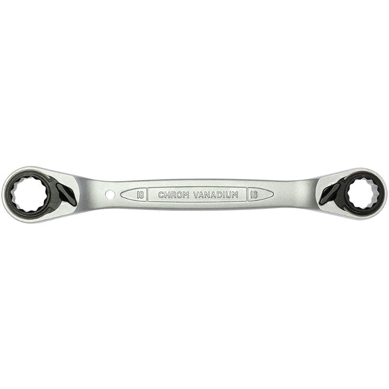 Teng Multi-Drive Ratchet Ring Spanner with dual sizes 16x17mm and 18x19mm, crafted from durable Chrome Vanadium Steel.