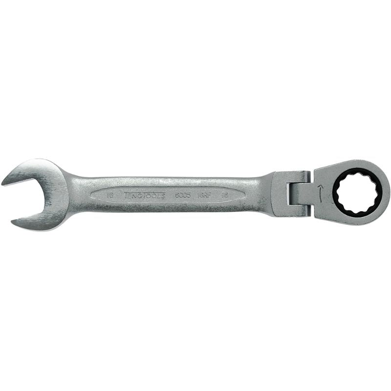 Teng Flex-Head Ratchet Comb Spanner 16mm, featuring 180-degree flexibility, chrome vanadium steel, and 72-tooth ratcheting mechanism.
