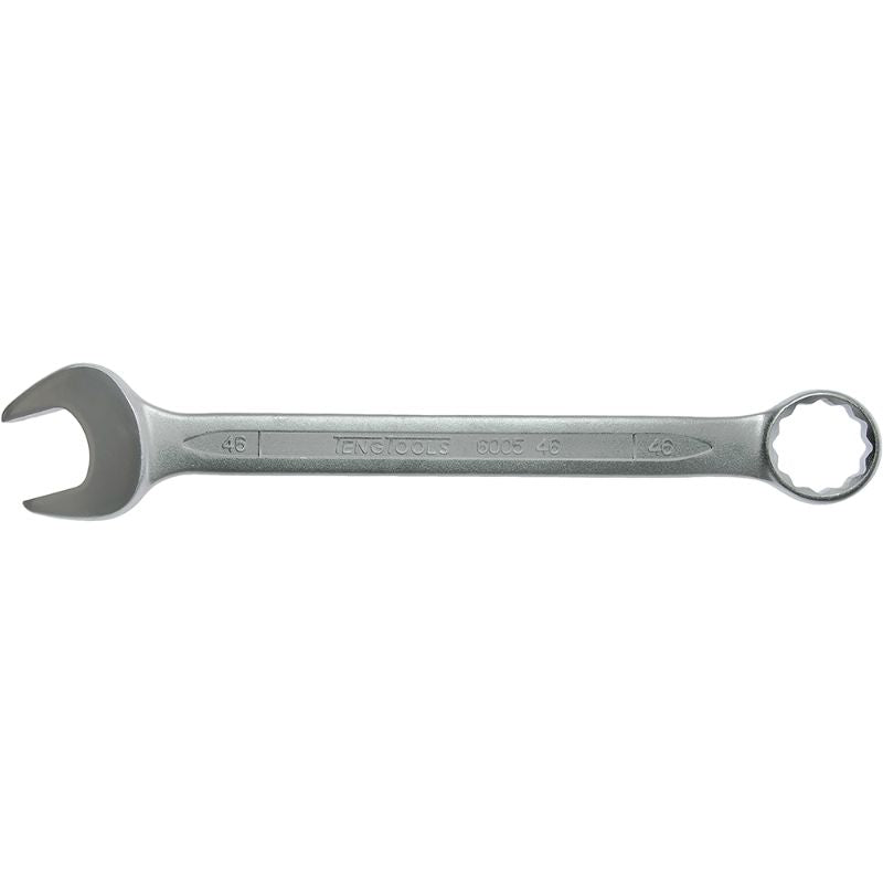Teng Combination Spanner 46mm, durable Chrome Vanadium Steel, 12-point ring, 15° angle for tight spaces, polished and satin finish.
