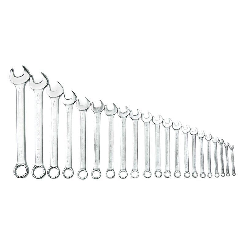 21-piece Teng combination spanner set in chrome vanadium with 15° offset, designed for automotive and DIY tasks.