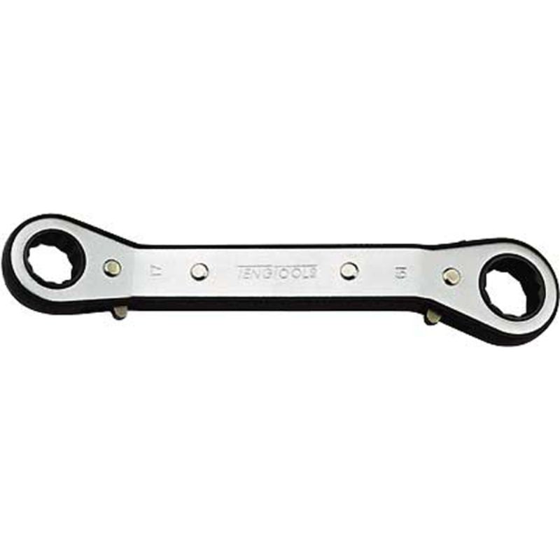 Teng Ratchet Off-Set Double Ring Spanner 6mm x 8mm, versatile tool for efficient tightening in tight spaces.