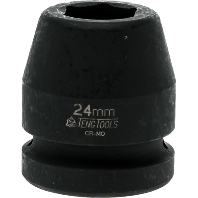 Durable 24mm Teng impact socket, chrome vanadium steel, designed for automotive repair with a snug fit on fasteners.