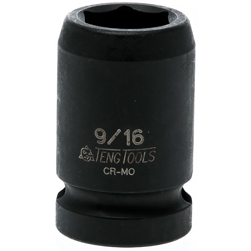 Teng 1/2in drive impact socket 9/16in, crafted from chrome molybdenum steel for strength and durability, ideal for tight spaces.