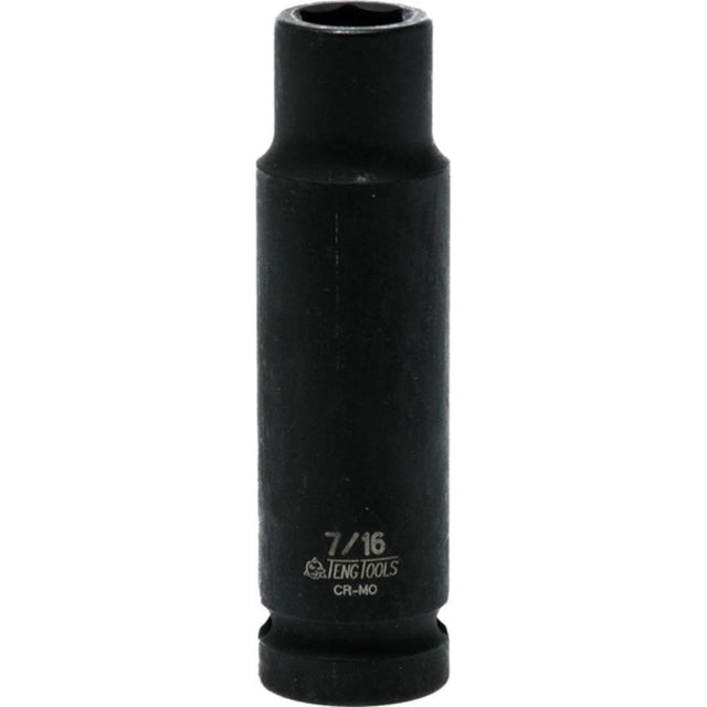 Teng 1/2in Drive Deep Impact Socket 7/16in for automotive repairs, crafted from chrome vanadium steel for durability and efficiency.