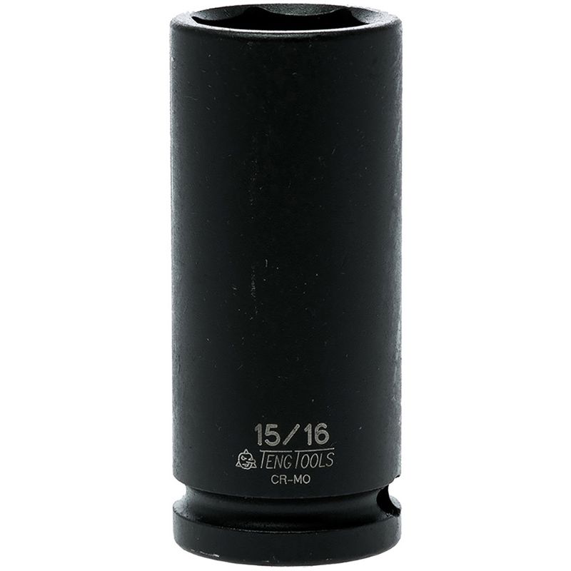 Teng 1/2in Dr. Deep Impact Socket 15/16in, made of chrome-molybdenum steel for heavy-duty tasks and tight access.