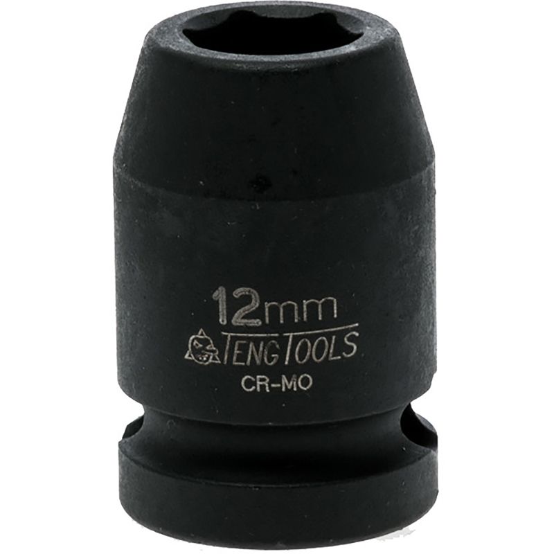 Teng 1/2in Dr. Impact Socket 12mm DIN, premium chrome vanadium steel, deep design for heavy-duty use with impact wrenches.