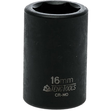 Teng 1/2in drive impact socket 16mm, durable chrome molybdenum, ANSI certified, ideal for high torque automotive repairs.