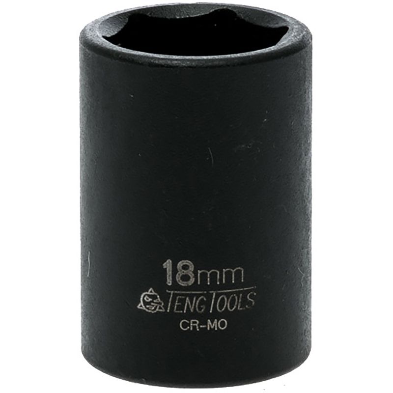 Teng 1/2in Dr. Impact Socket 18mm ANSI, durable steel socket for automotive and mechanical tasks, deep design for tight spaces.