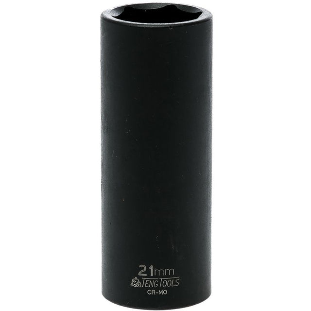 Teng 1/2in drive 21mm deep impact socket, crafted from chrome molybdenum, offers durability and efficiency for diverse repairs.
