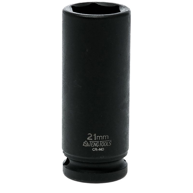 Teng 1/2in deep impact socket 21mm DIN, durable chrome molybdenum steel, perfect for automotive repairs with a secure fit.
