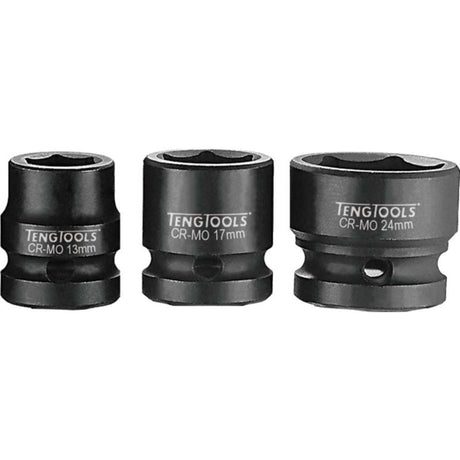 Teng 1/2in stubby impact socket 10mm, engineered for high torque in tight spaces, ideal for mechanics and DIY projects.