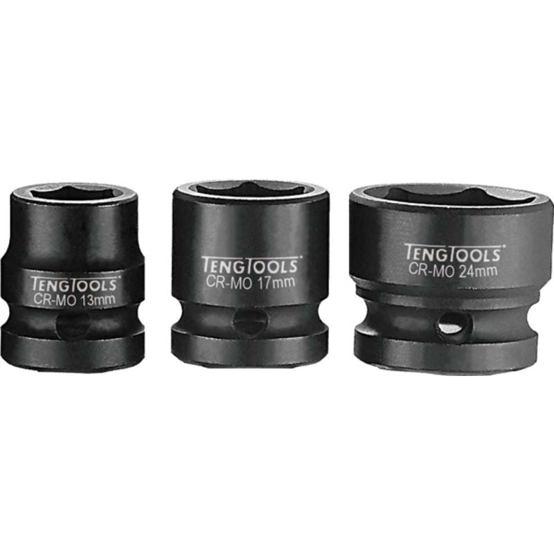 Teng 1/2in Dr. Stubby Impact Socket 14mm DIN, compact design for high-torque use, durable chromium-molybdenum steel, ideal for tight spaces.