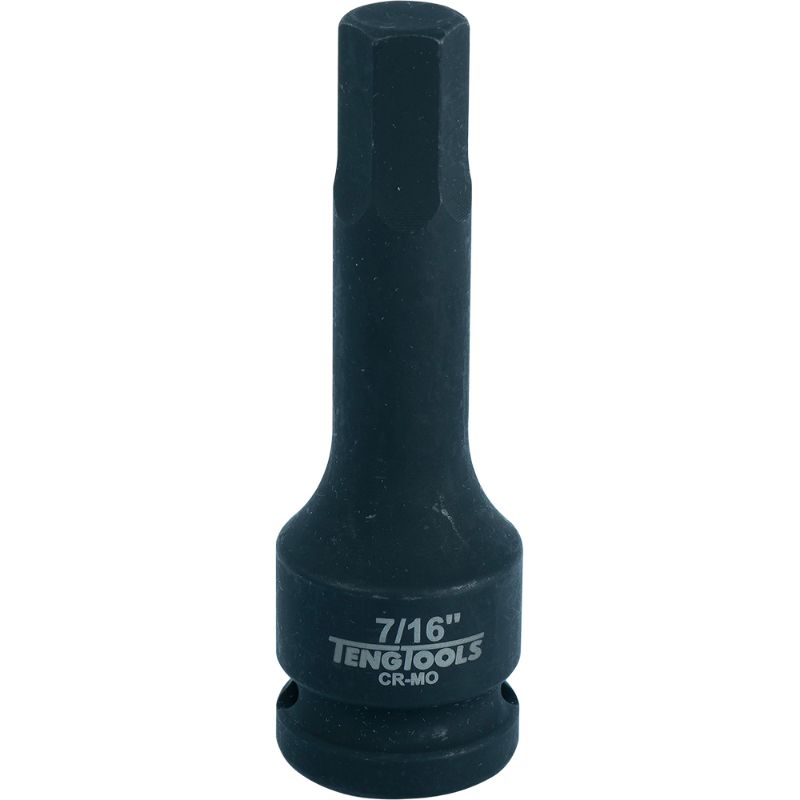 Teng 1/2in Dr. Hex Bit Impact Socket 7/16: durable impact-grade socket for fastening hex-head fasteners, ideal for tight spaces.