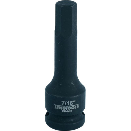 Teng 1/2in Dr. Hex Bit Impact Socket 7/16: durable impact-grade socket for fastening hex-head fasteners, ideal for tight spaces.