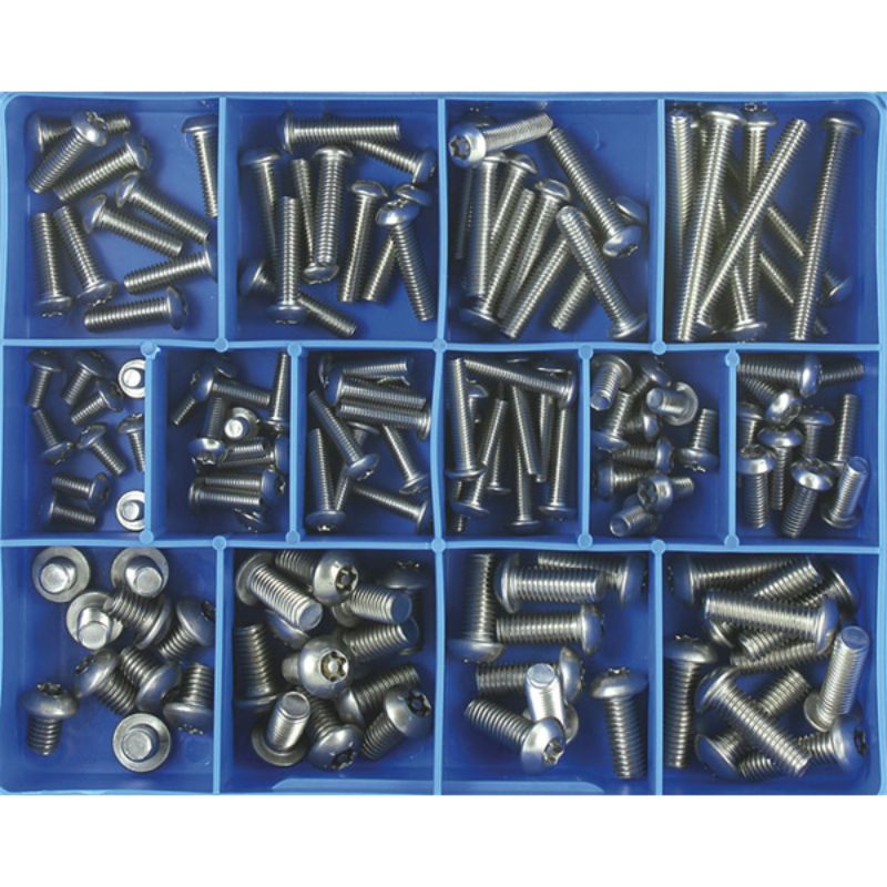 Champion 140pc Torx security machine screw assortment in stainless steel, featuring various sizes for diverse fastening needs.