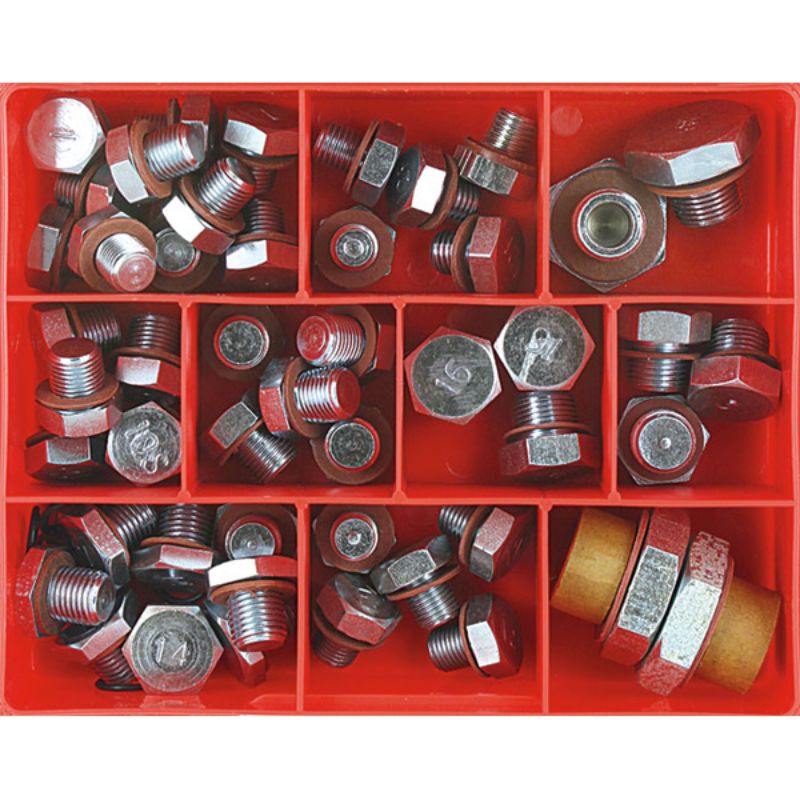 Champion 58pc Drain Sump Plug Assortment, including zinc plated plugs in 9 sizes for durable plumbing solutions.