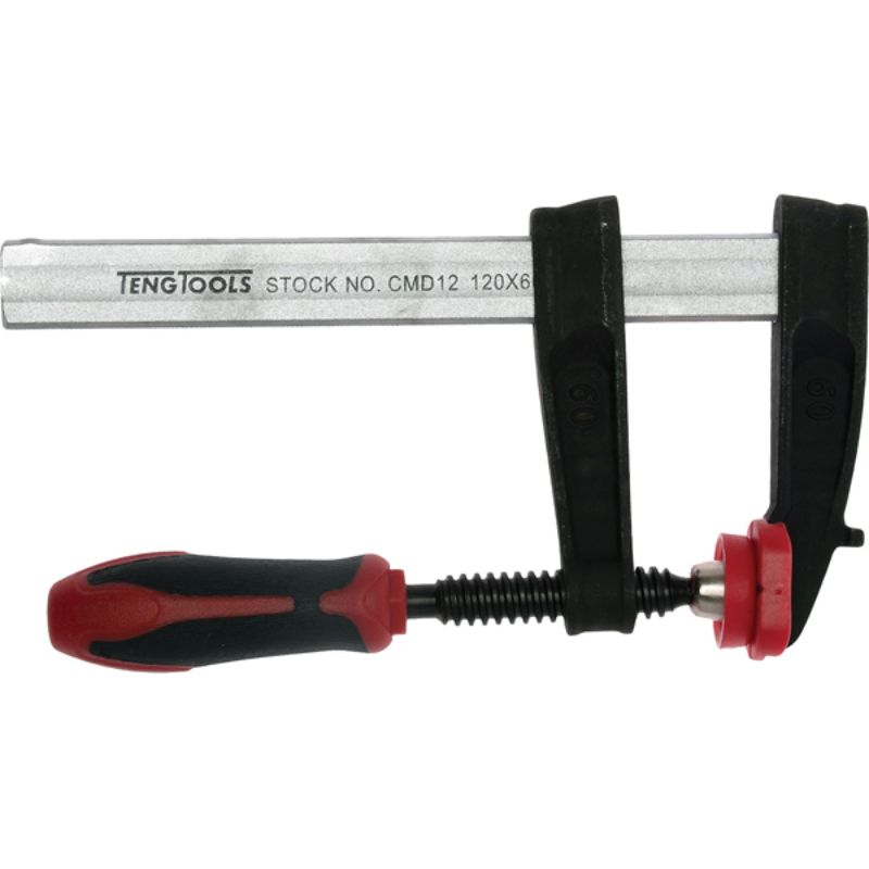 Teng F-Clamp Ductile Cast Iron 300x120mm with high clamping force, serrated rail, and comfortable grips for woodworking.