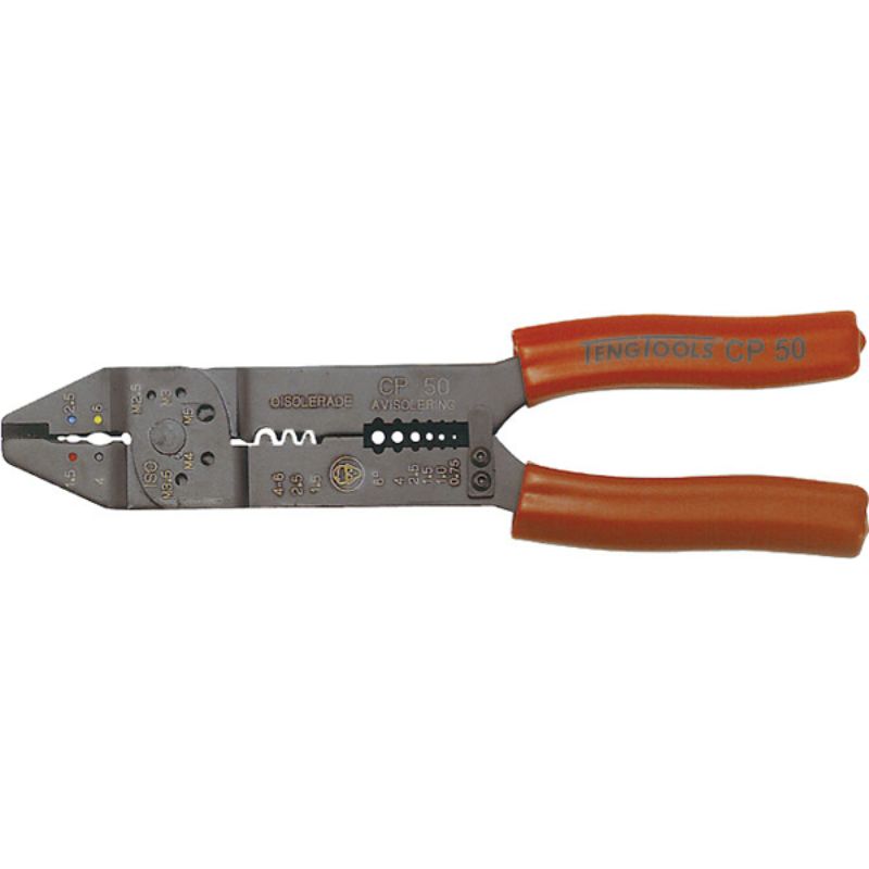 Teng 9in Crimping and Wire Stripper, ergonomic tool for crimping, stripping wires 0.75-6mm, and cutting screw bolts M2-M5.