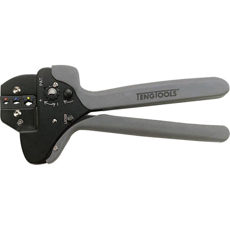 Teng 9in heavy-duty ratchet crimping plier with automatic locking, suitable for insulated and non-insulated terminals.