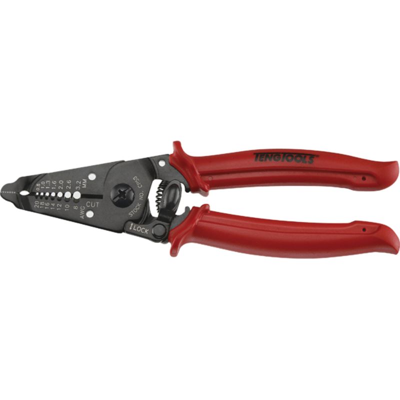 Teng 7in Wire Stripping Plier for efficient cable stripping, cutting, and crimping, featuring ergonomic grip and spring return.