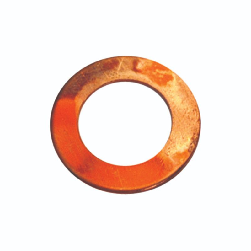 Copper washers measuring 9/16in x 15/16in, 20G, 100-pack, perfect for plumbing and mechanical sealing applications.