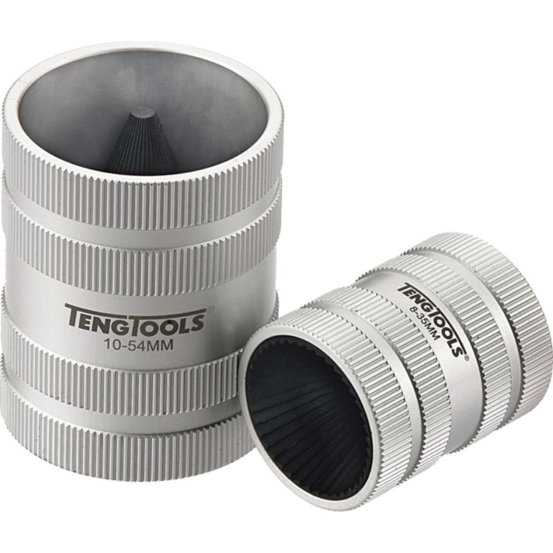 Aluminium deburring tool for pipes and sheets, adjustable 8-35mm, ergonomic handle for comfort and precision.