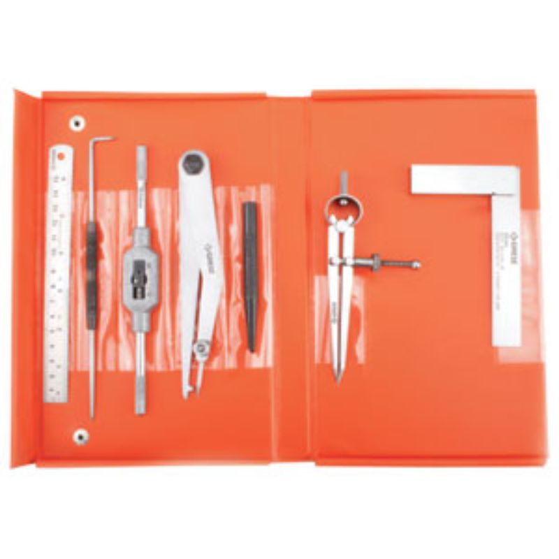 Groz 7pc Engineer's Tool Set featuring precision tools for accurate measurements, ideal for students and professionals, in a durable wallet.