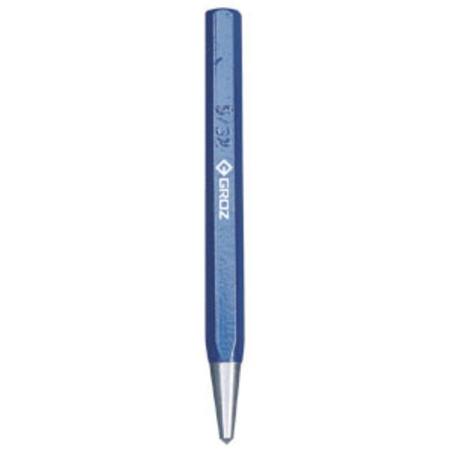 Groz HD Centre Punch - 5/32in (4mm) with durable hexagonal shank and precision ground tip for accurate marking on various materials.
