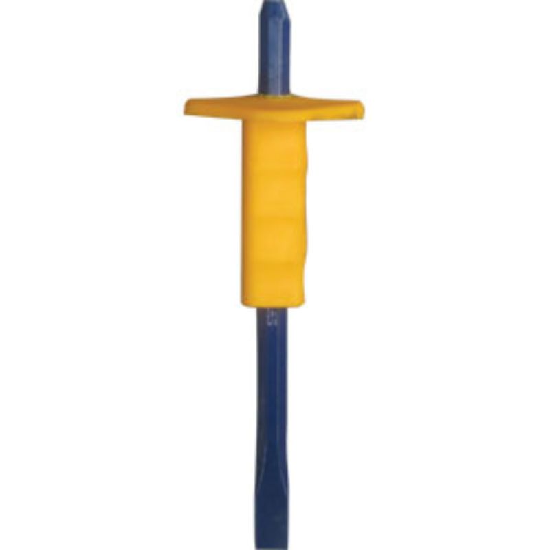 Groz Cold Chisel 3/4in x 12in with guard, forged steel, precise edge, ideal for metalworking and masonry tasks.