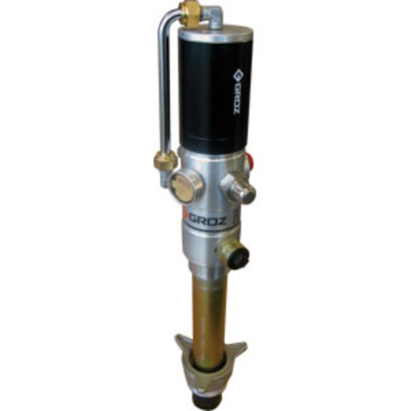 Groz 5:1 Ratio Air Double Acting Oil Pump for efficient oil dispensing, high viscosity compatibility, and durable metal construction.