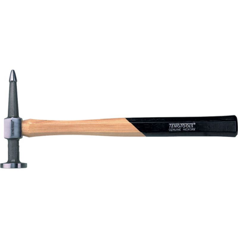 Teng Body Work Hammer with straight pein tip, forged steel head, hickory handle, 325mm length, ideal for precision metalwork.