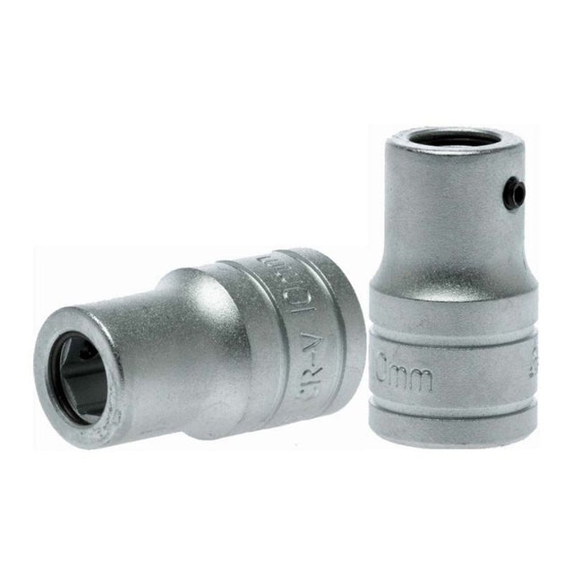 Teng 1/2in Dr. Coupler Adaptor for 10mm Hex, durable chrome vanadium steel, 6-point opening, compact 38mm length.