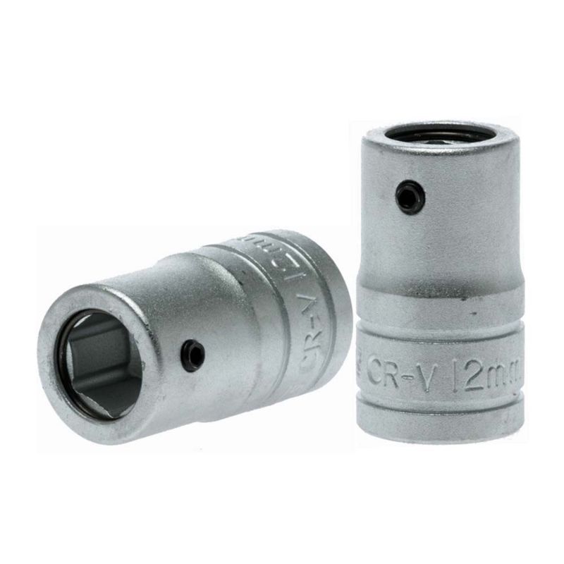 Teng 1/2in coupler adaptor for 12mm hex, made of Chrome Vanadium steel, compact 38mm length, rust-resistant satin finish.