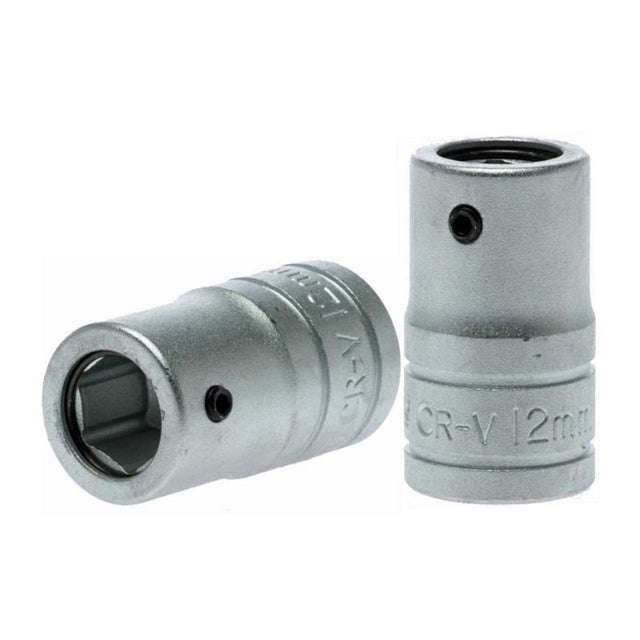 Teng 1/2in coupler adaptor for 12mm hex, made of Chrome Vanadium steel, compact 38mm length, rust-resistant satin finish.