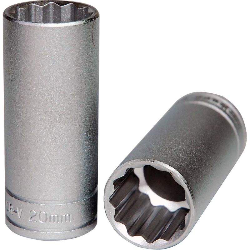 Teng 3/8in Dr. Deep Socket 20mm 12pt, chrome vanadium steel, 12-point design, ideal for automotive repairs and tight spaces.