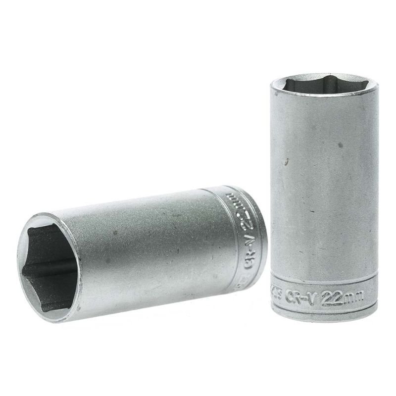 Teng 3/8in Dr. Deep Socket 22mm, chrome vanadium steel, designed for durability and superior grip on recessed fasteners.