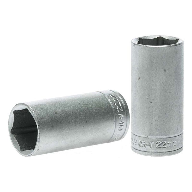 Teng 3/8in Dr. Deep Socket 22mm, chrome vanadium steel, designed for durability and superior grip on recessed fasteners.