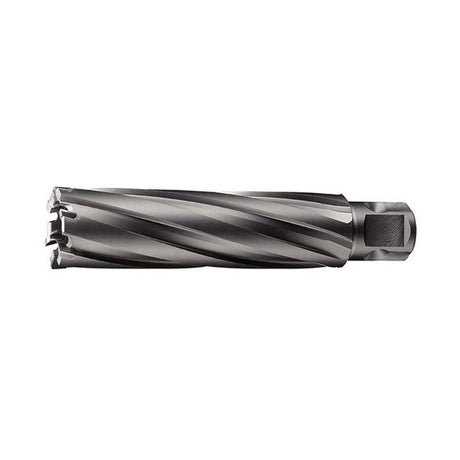 Tungsten Carbide Tipped cutter, 18mm diameter, 75mm depth, ideal for drilling tough metals with replaceable sharp teeth.