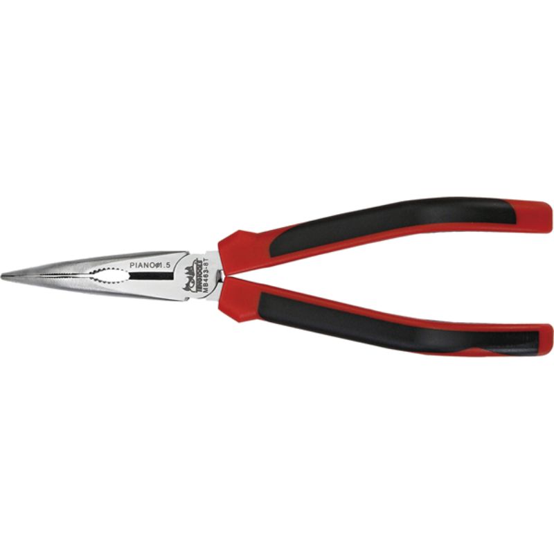 Teng MB 8in TPR 45Deg Long Nose Plier with serrated grip, chrome molybdenum steel, ideal for precision gripping and cutting.