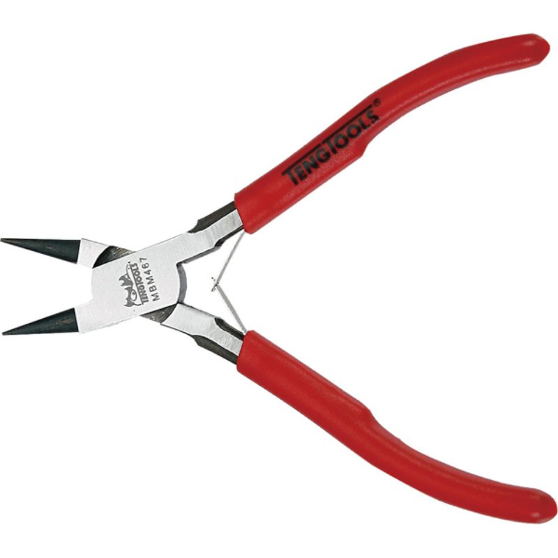 Teng MB 5in Mini Long Nose Pliers in high carbon steel with rubber grips, ideal for precision tasks and tight spaces.