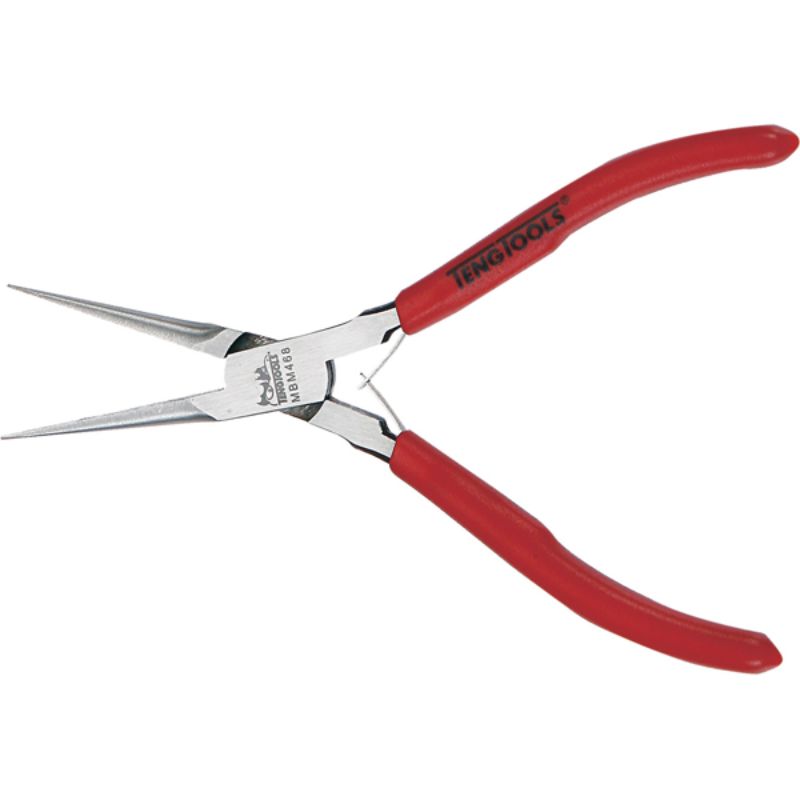 Teng MB 6in Needle Nose Plier featuring high carbon steel, ergonomic rubber handles, and a straight tip for precision work.