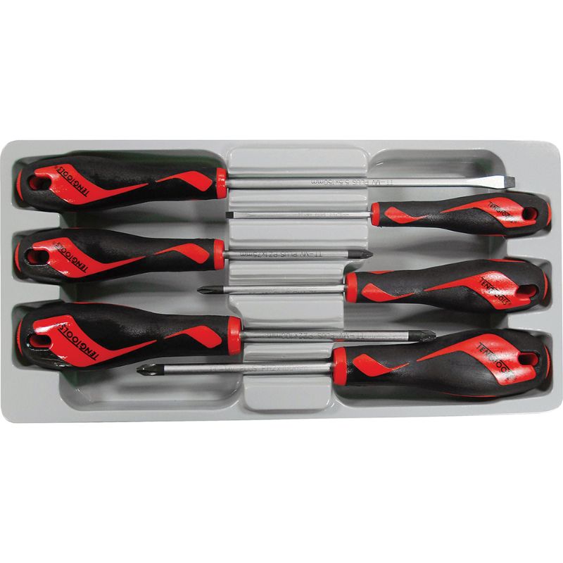 Teng 6pc MD Fl-Ph Screwdriver Set featuring durable steel blades, ergonomic grips, and various sizes for versatile use.